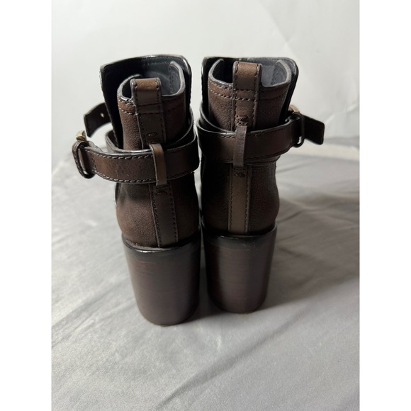 Tory Burch Brown Leather Buckle Strap Block Heel Ankle Boots Women's 5.5 - Picture 4 of 9